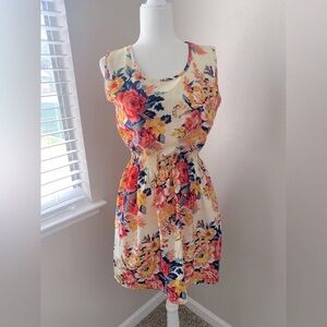 Liva Girl Floral Sleeveless Dress - Cream and Red